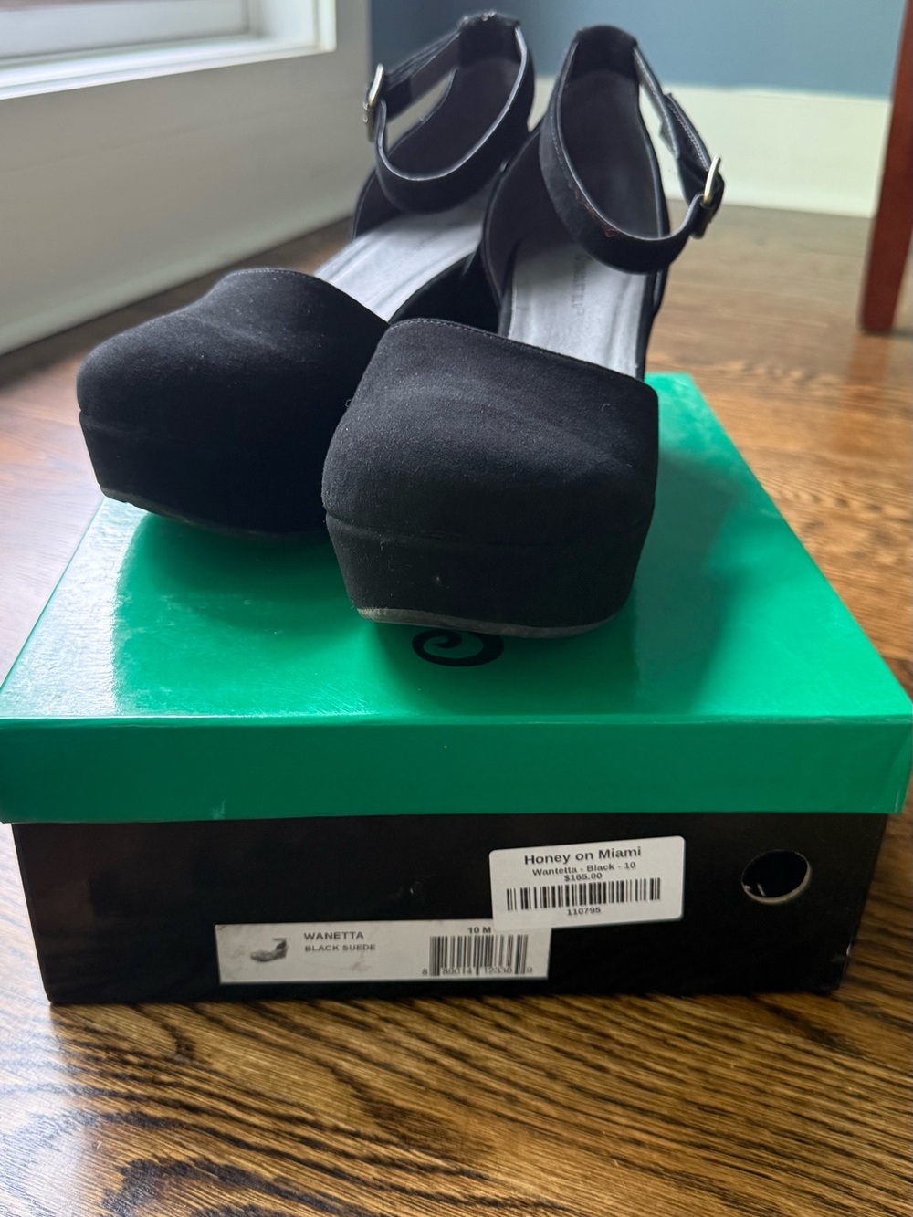 Chocolat Blu Wanetta  Black Suede  Platform Ankle Strap wedges